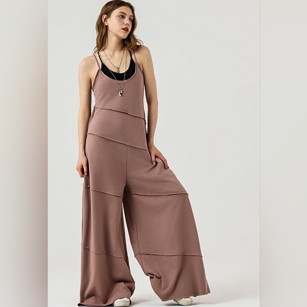 123 | Mushroom Wide Leg Raw-Edge Jumpsuit